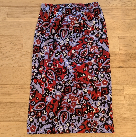 Ann Taylor Paisley Side Slit Column Maxi Skirt In Iconic Red Lined - Picture 4 of 10
